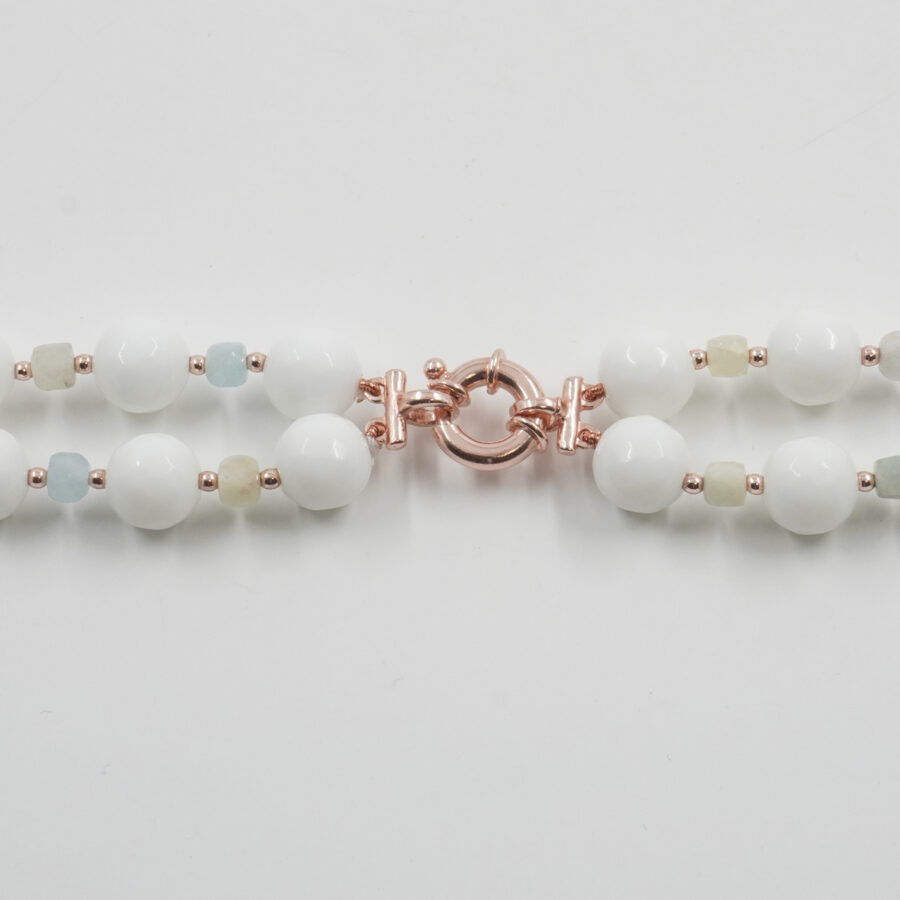 Collana con agata bianca, acquamarina, morganite, ematite, chiusura in argento 925 – Rosato - immagine 4