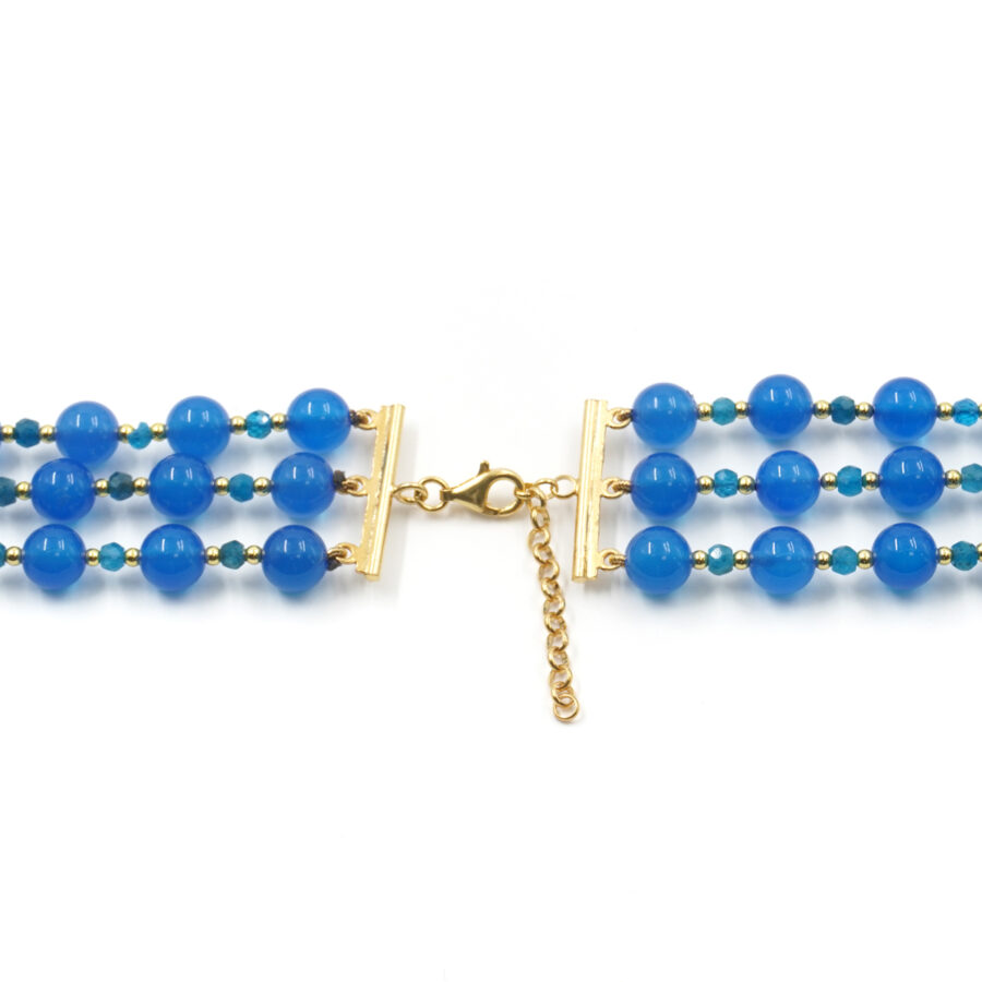 Collana Multifilo con agata blu, corallo, apatite, ematite, chiusura in argento 925 - Dorato - immagine 4