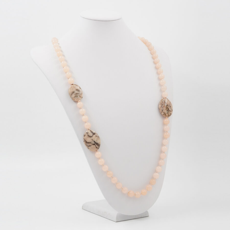 Collana con quarzo spugna rosa, diaspro feldpath, ematite, lava, chiusura in argento 925 - Rosato - immagine 2