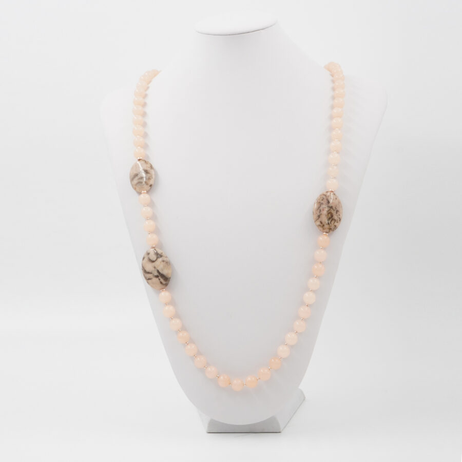 Collana con quarzo spugna rosa, diaspro feldpath, ematite, lava, chiusura in argento 925 - Rosato - immagine 3