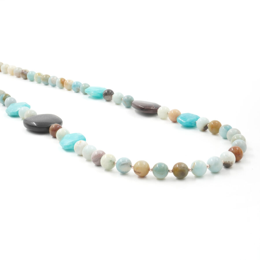 Collana con amazzonite, diaspro messicano, ematite, chiusura in argento 925 - Rosato