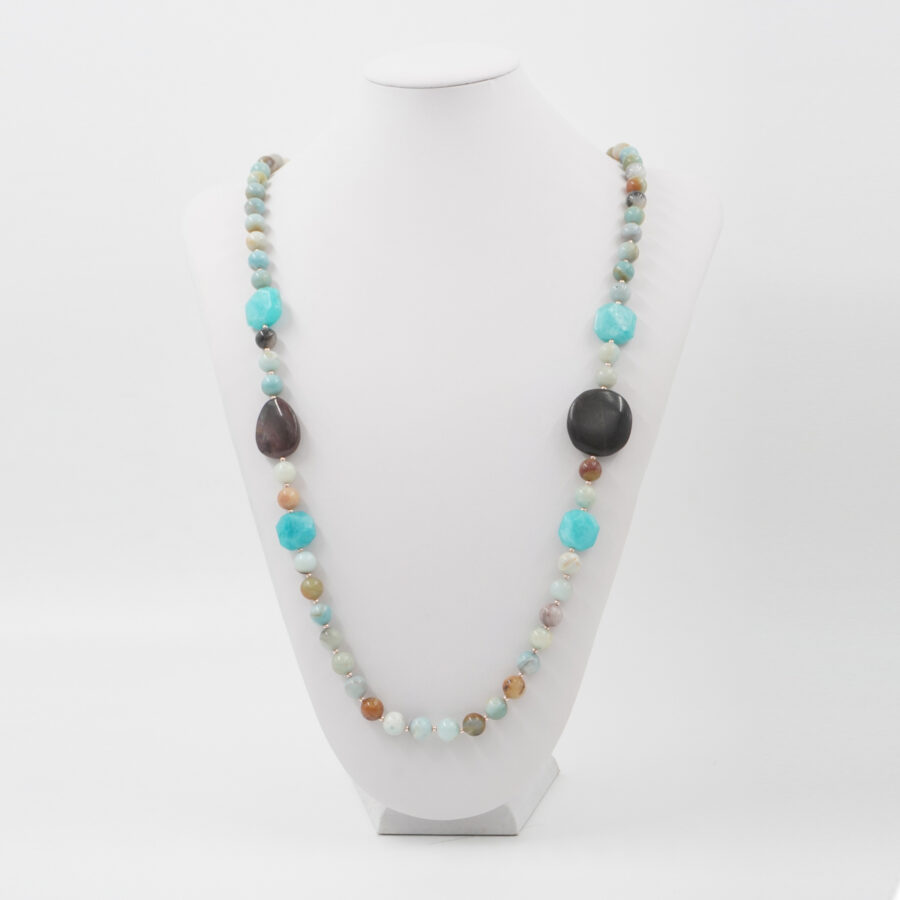 Collana con amazzonite, diaspro messicano, ematite, chiusura in argento 925 - Rosato - immagine 3