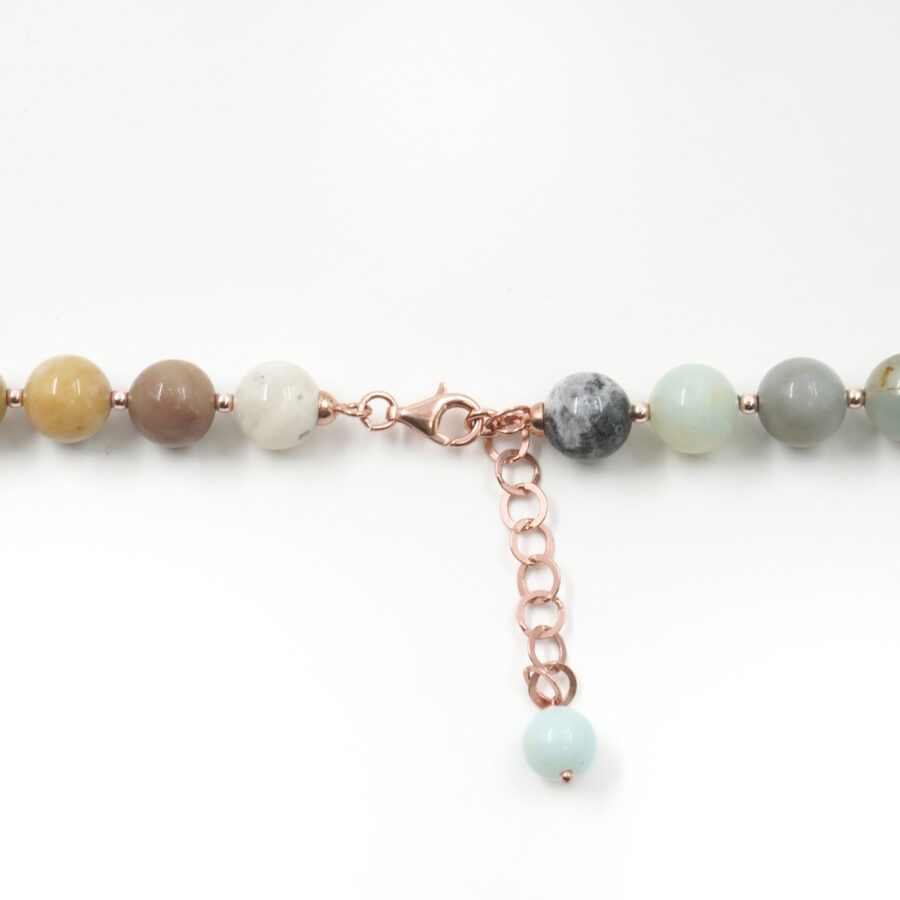 Collana con amazzonite, diaspro messicano, ematite, chiusura in argento 925 - Rosato - immagine 4