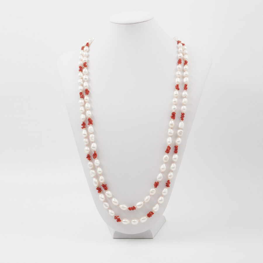 Collana Multifilo con perla, corallo, ematite, chiusura in argento 925 – Rosato - immagine 2