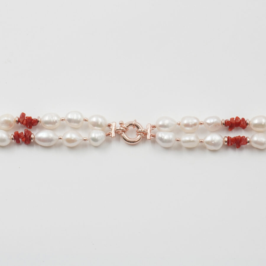 Collana Multifilo con perla, corallo, ematite, chiusura in argento 925 – Rosato - immagine 3