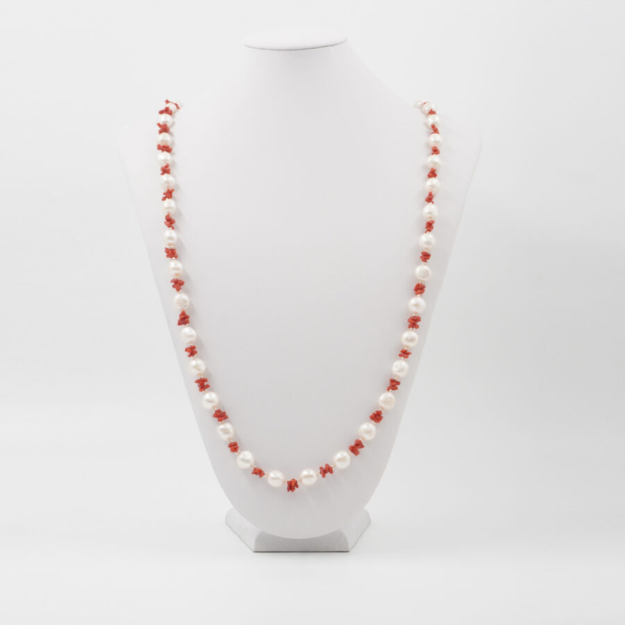 Collana con perla, corallo, ematite, chiusura in argento 925 – Rosato - immagine 2