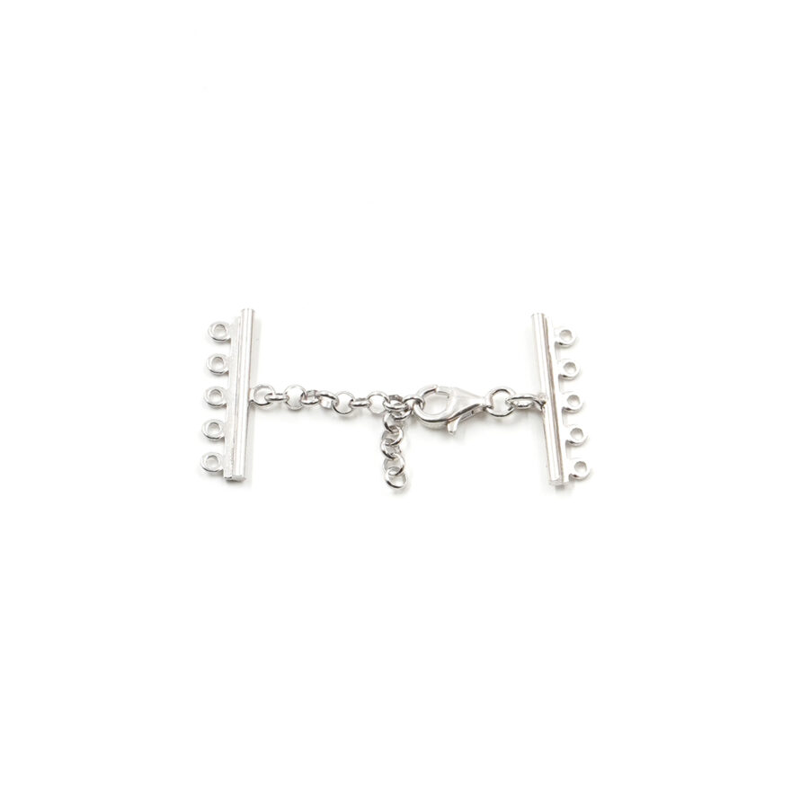 Argento 925 chiusura con moschettone e barra a 5 anelli – Rodiato