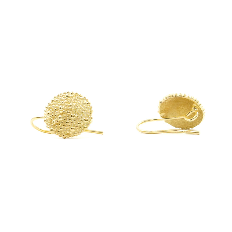Argento 925 orecchini tondi granulati 14mm – Dorato