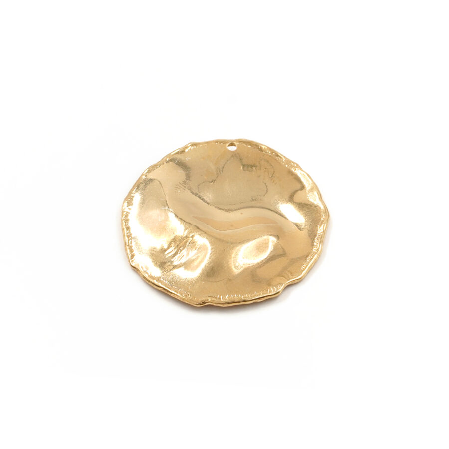Argento 925 piastra tonda 33mm superficie martellata con foro – Dorato - immagine 2