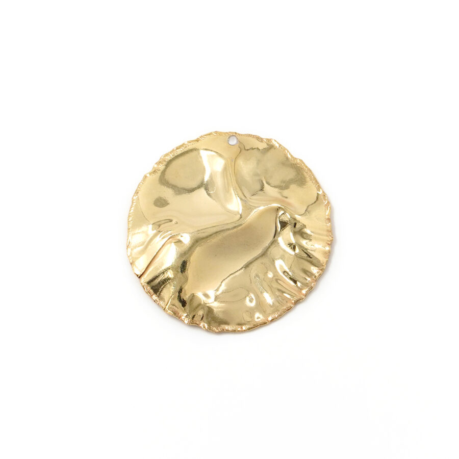Argento 925 piastra tonda 33mm superficie martellata con foro – Dorato