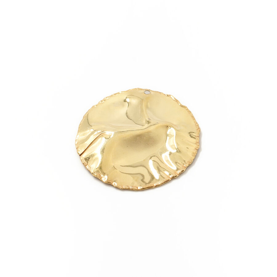 Argento 925 piastra tonda 33mm superficie martellata con foro – Dorato - immagine 2