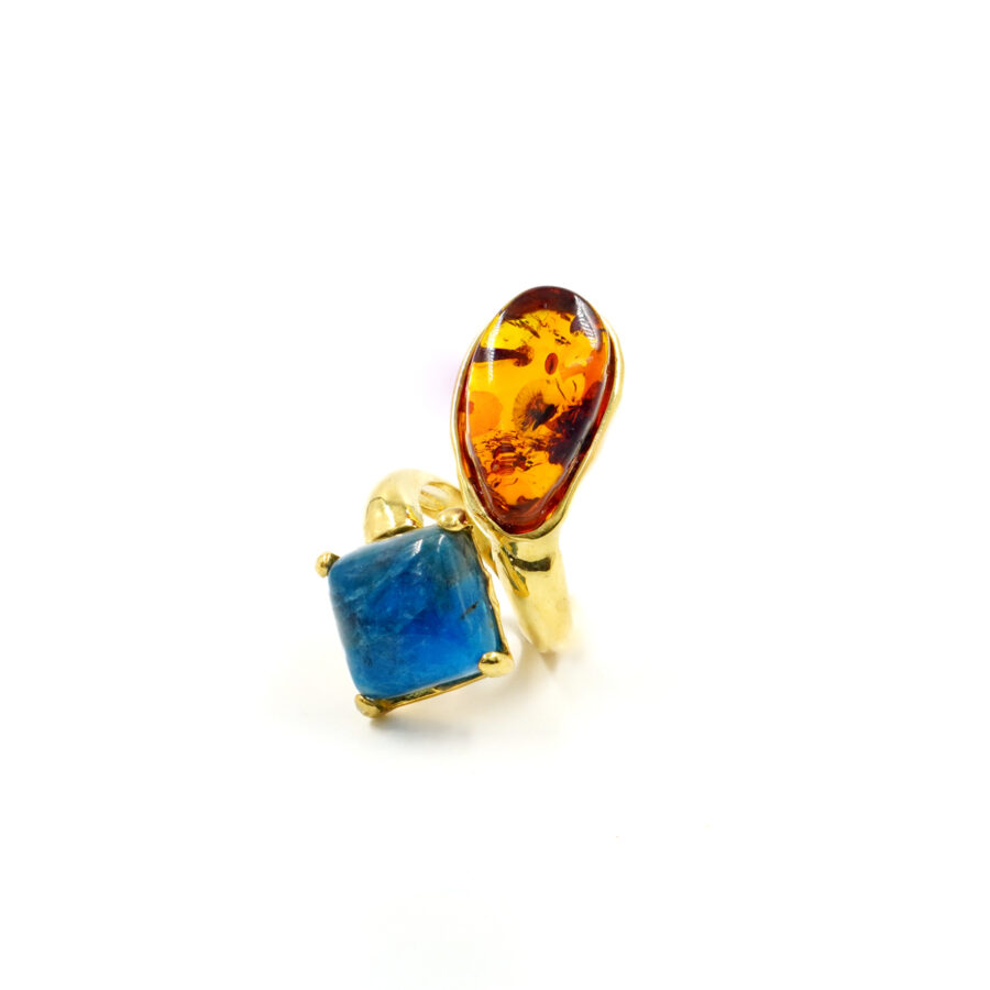Anello in argento 925 con ambra, apatite – Dorato - immagine 2