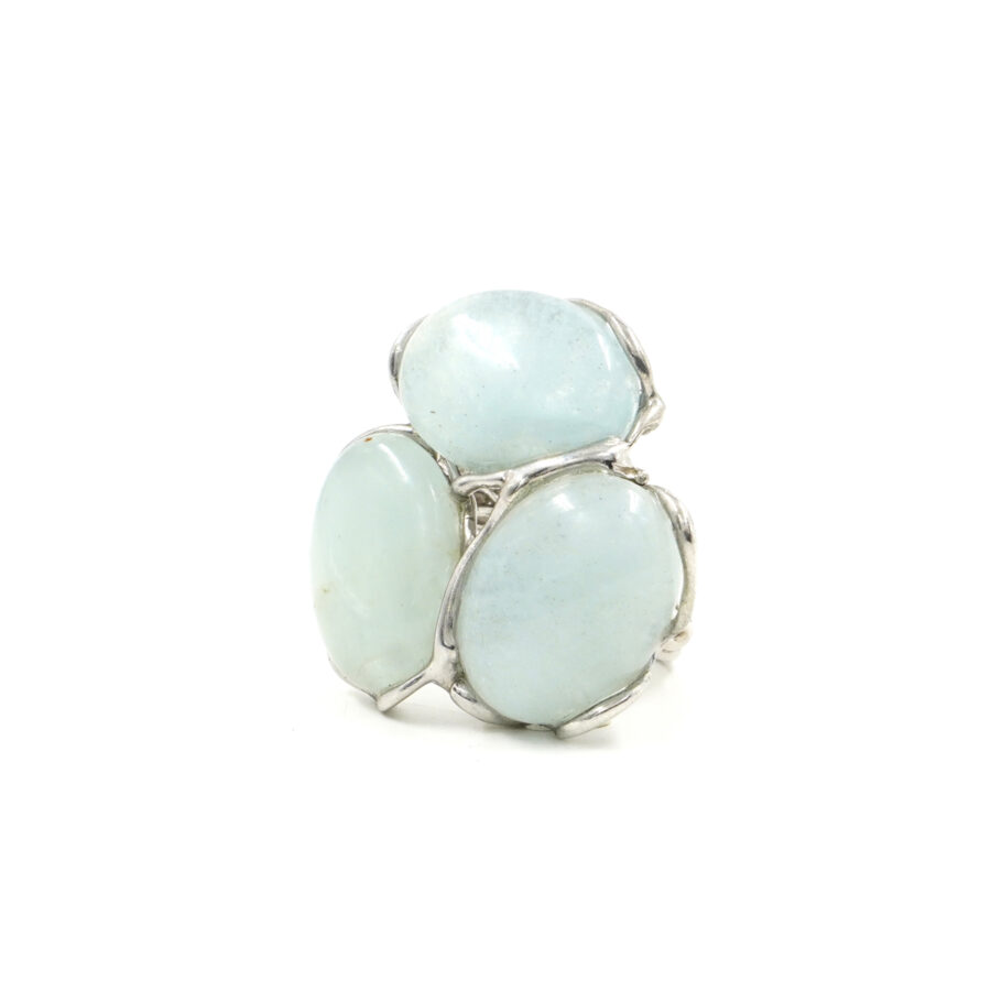 Anello in argento 925 con tre pietre di acquamarina - Rodiato