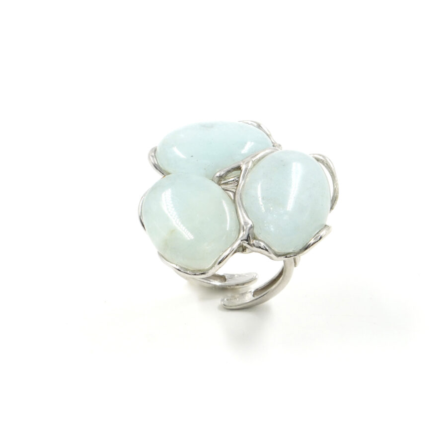 Anello in argento 925 con tre pietre di acquamarina - Rodiato - immagine 2
