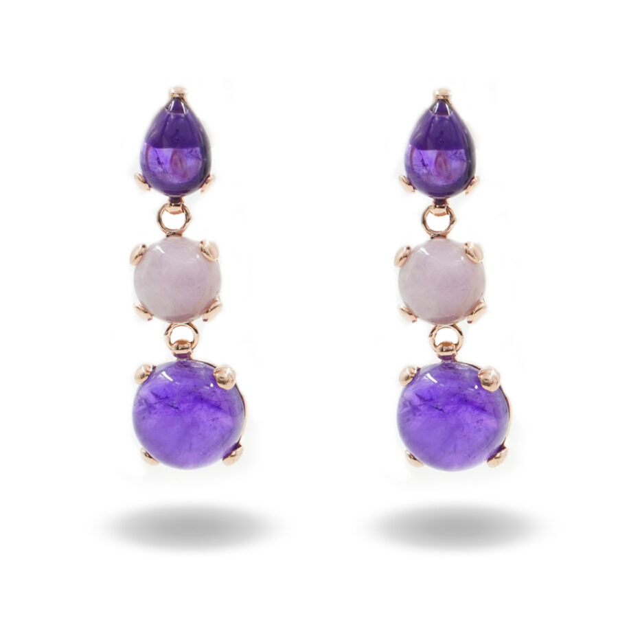 Orecchini in argento 925 con ametista, kunzite – Rosato