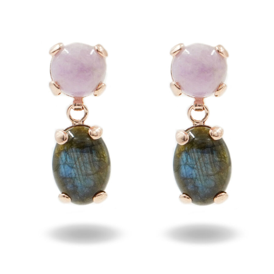 Orecchini in argento 925 con labradorite, kunzite – Rosato