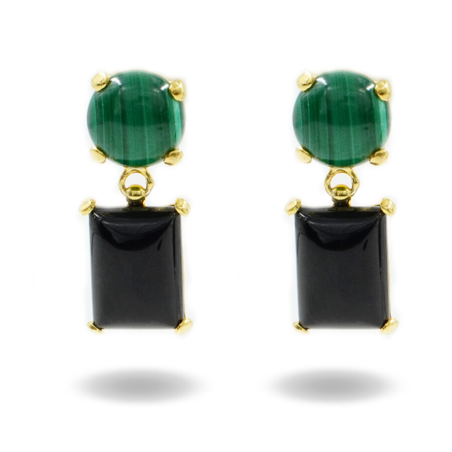 Orecchini in argento 925 con agata, malachite – Dorato