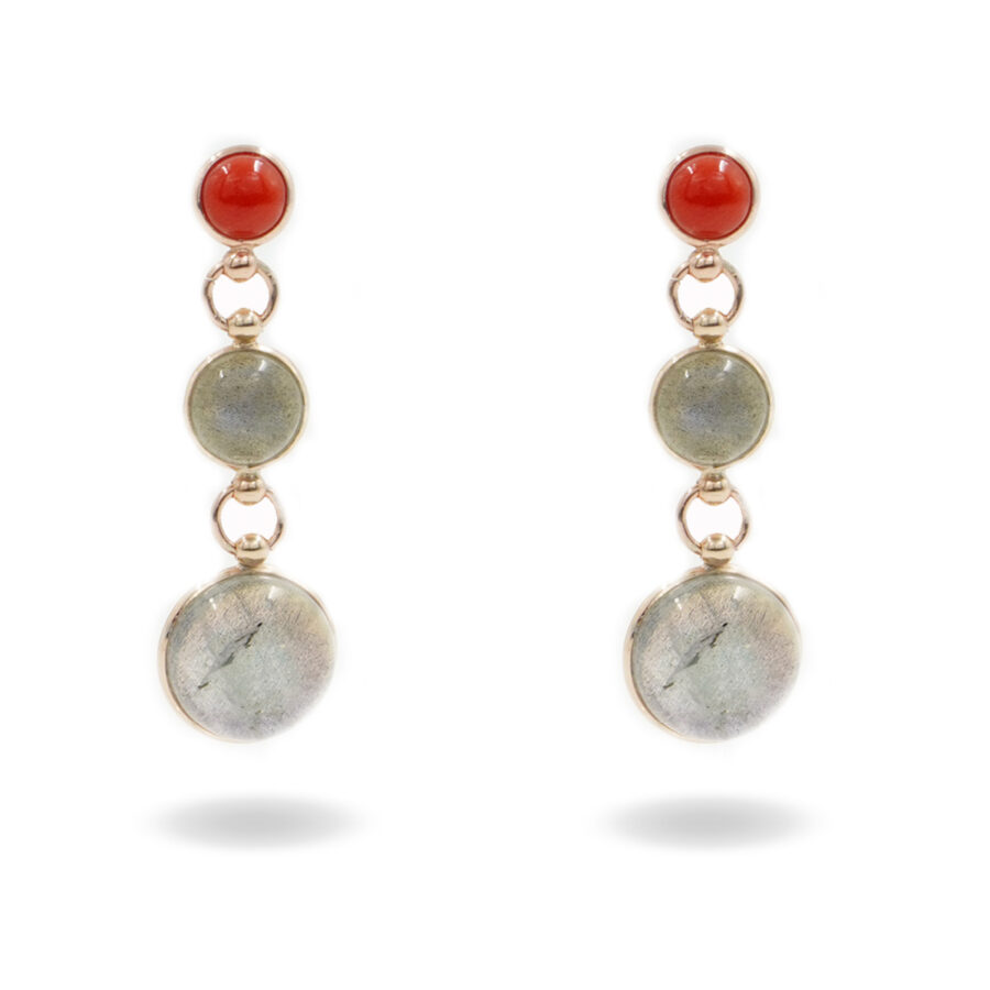 Orecchini in argento 925 con corallo e labradorite – Rosato
