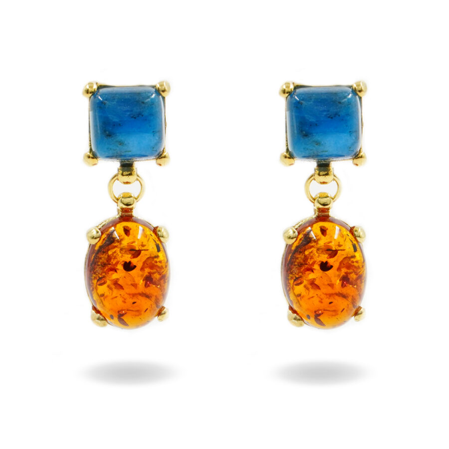 Orecchini in argento 925 con apatite, ambra – Dorato