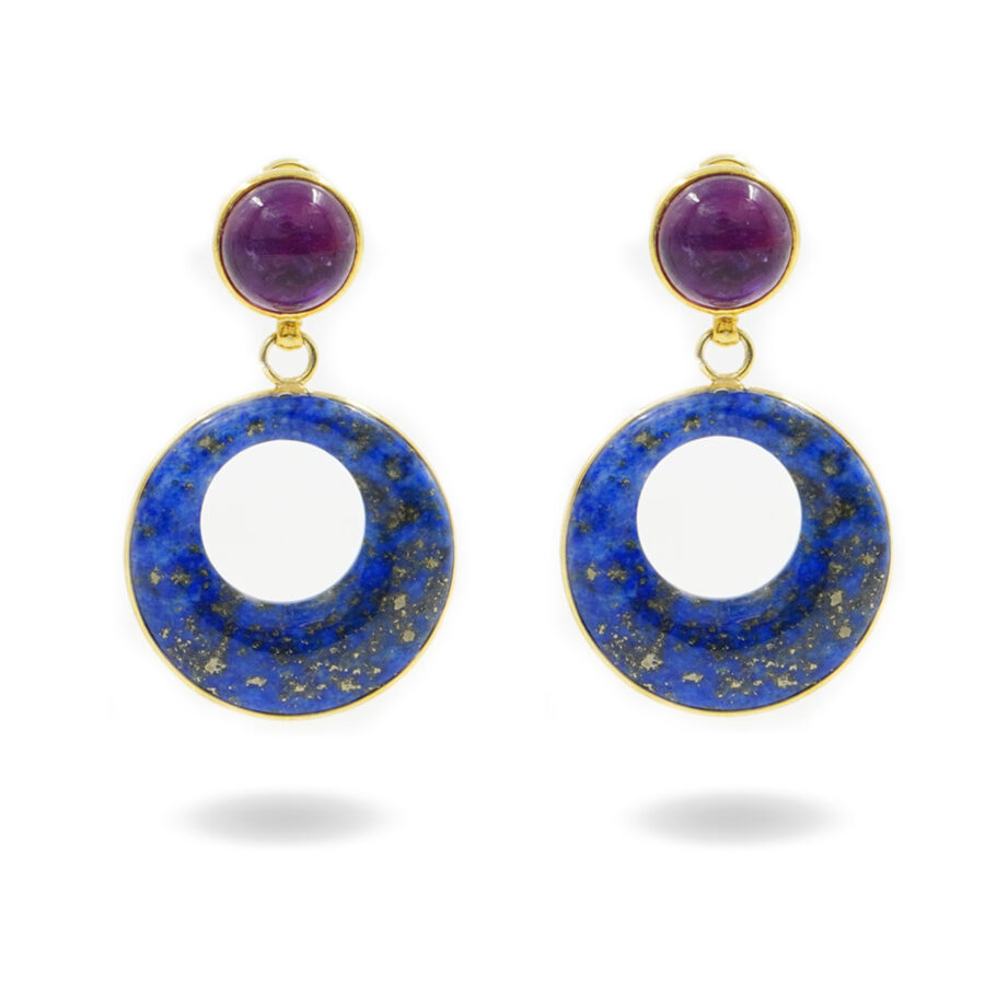 Orecchini in argento 925 con ametista, Lapis – Dorato