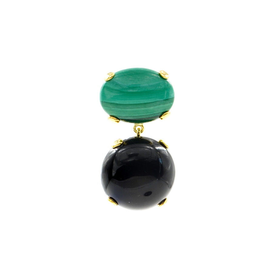 Pendente in argento 925 con agata nera, malachite – Dorato
