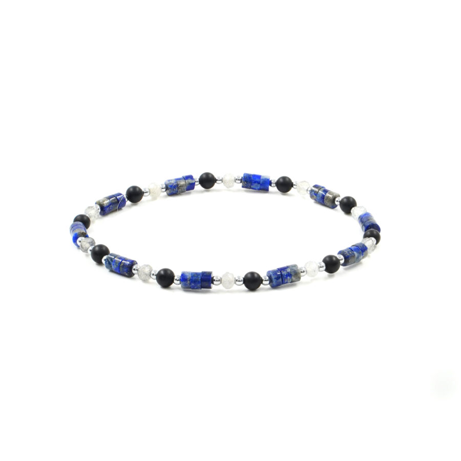 Bracciale Elastico con agata nera satianta, labradorite, sodalite, ematite