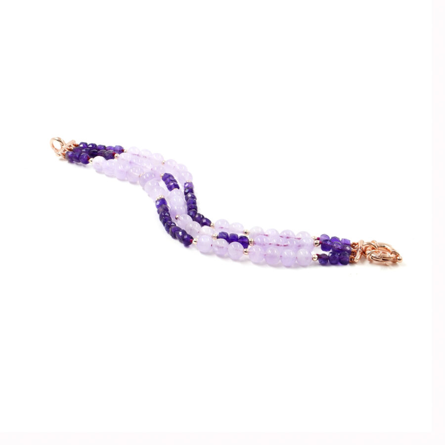 Bracciale Multifilo con ametista, ametista lavanda, ematite, chiusura in argento 925 – Rosato