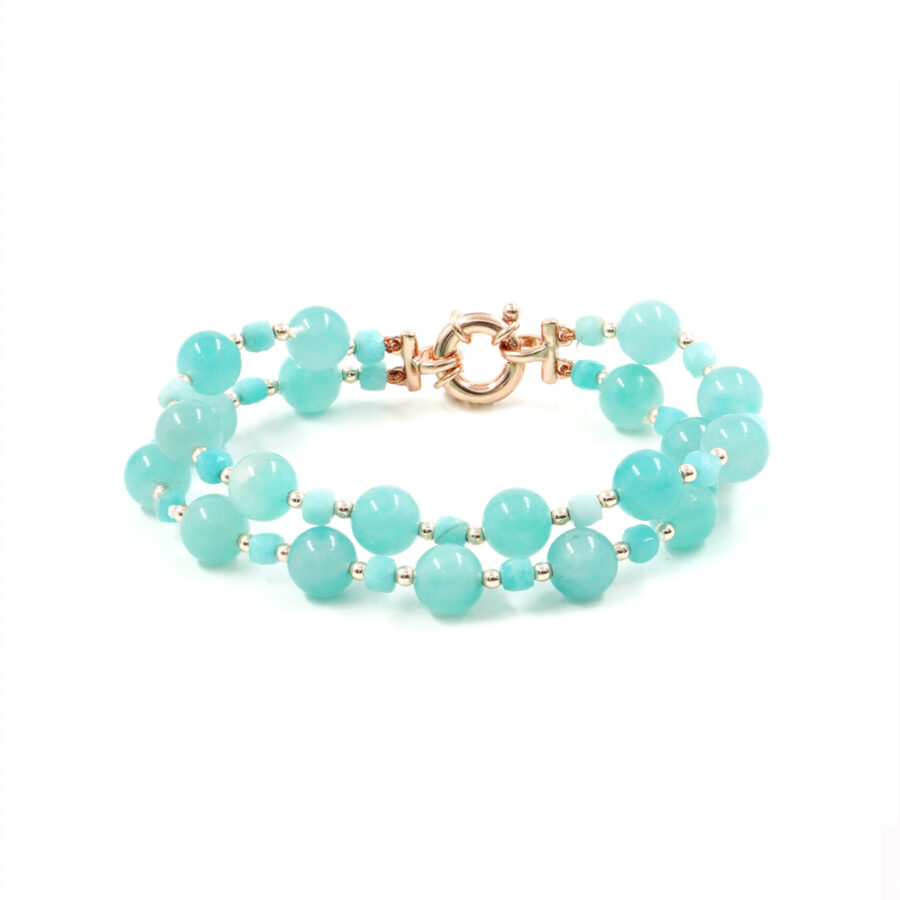 Bracciale Multifilo con amazzonite, ematite, chiusura in argento 925 – Rosato