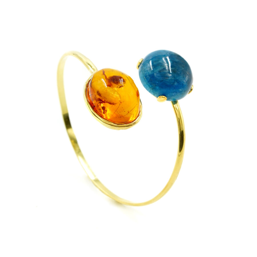 Bracciale rigido in argento 925 con ambra, apatite – Dorato