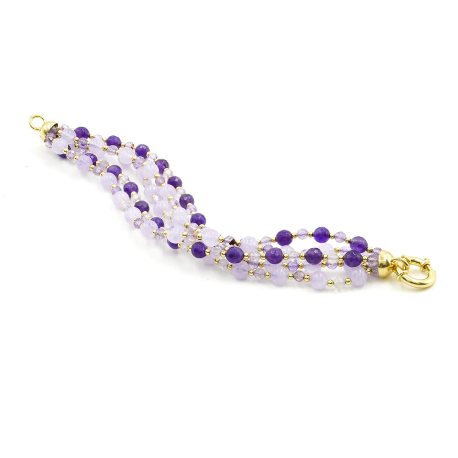 Bracciale Multifilo con ametista, ametista lavanda, ematite, chiusura in argento 925 – Dorato - immagine 2