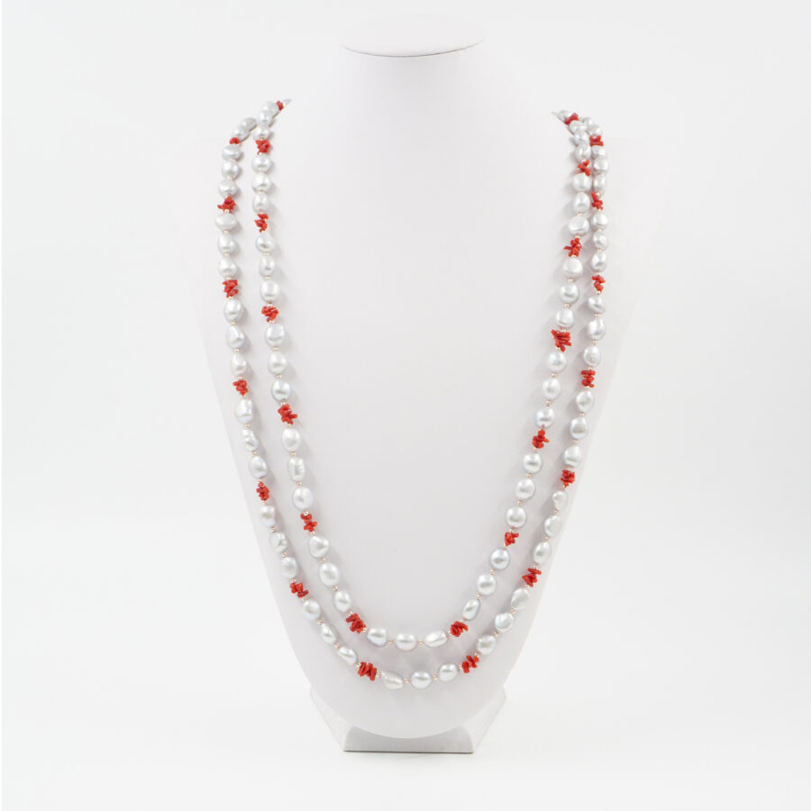 Collana Multifilo con perla, corallo, ematite, chiusura in argento 925 – Rosato - immagine 3