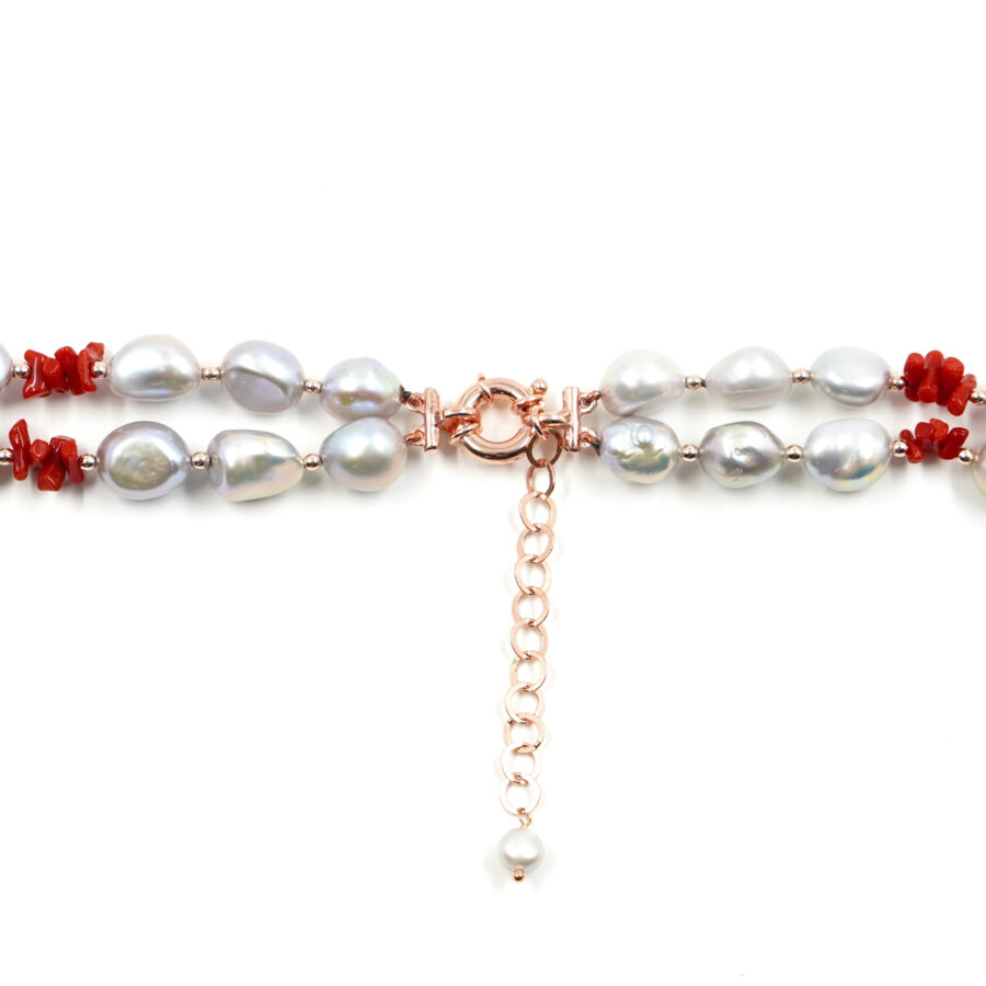 Collana Multifilo con perla, corallo, ematite, chiusura in argento 925 – Rosato - immagine 4