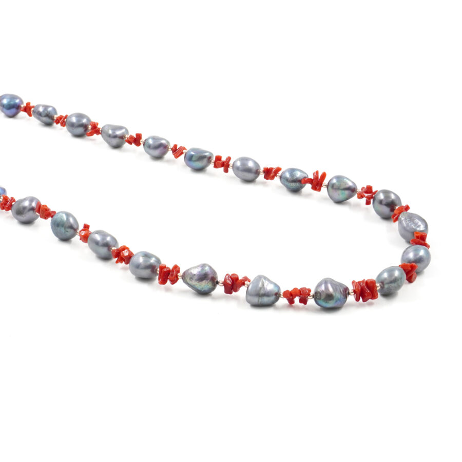 Collana con perla, corallo, ematite, chiusura in argento 925 – Rosato