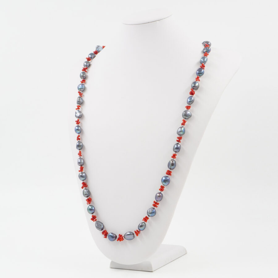 Collana con perla, corallo, ematite, chiusura in argento 925 – Rosato - immagine 2