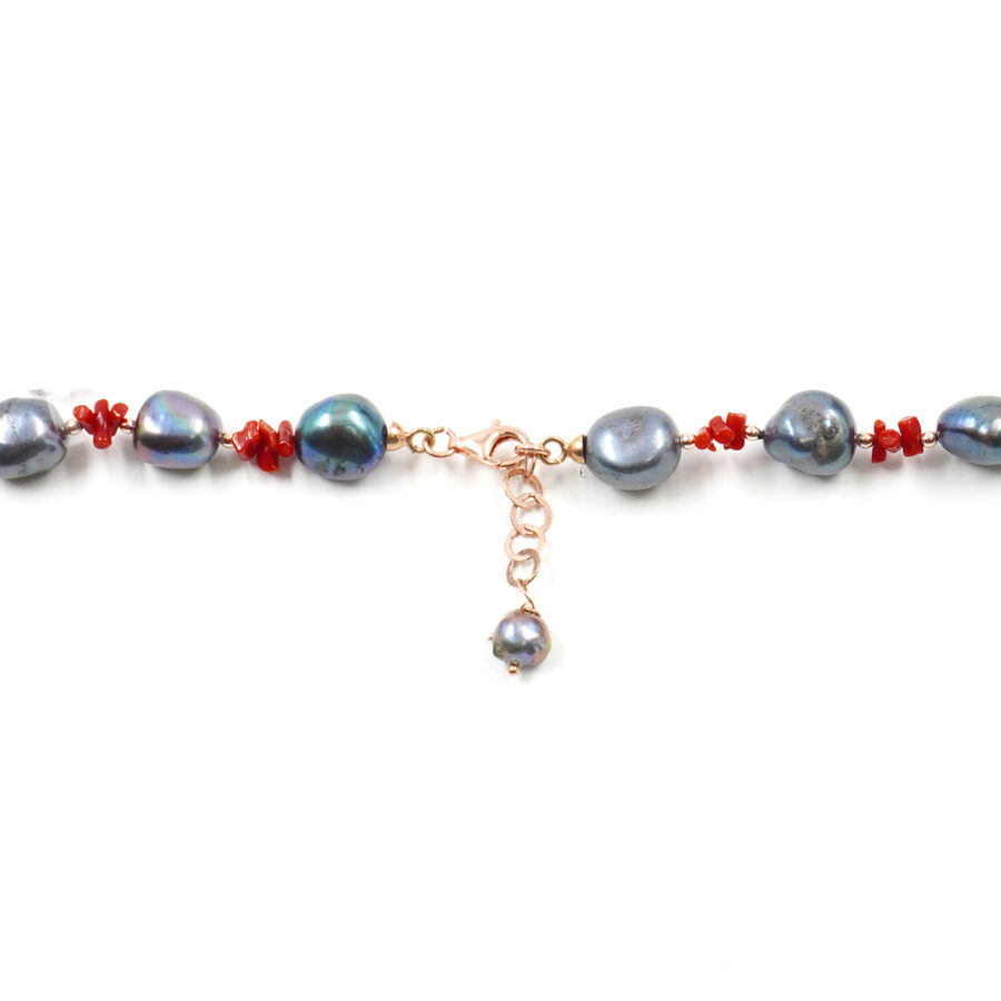 Collana con perla, corallo, ematite, chiusura in argento 925 – Rosato - immagine 4