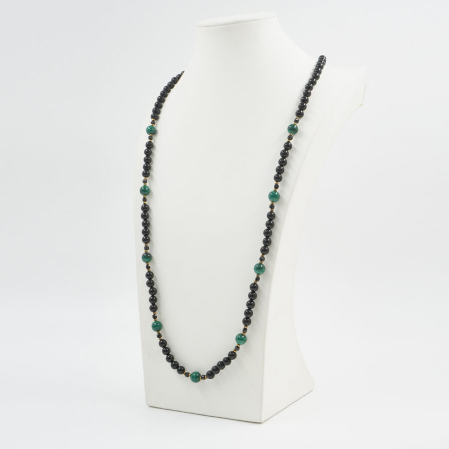 Collana con agata nera, malachite, spinello, ematite, chiusura in argento 925 – Dorato - immagine 2
