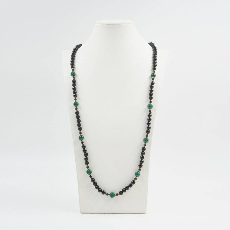 Collana con agata nera, malachite, spinello, ematite, chiusura in argento 925 – Dorato - immagine 3