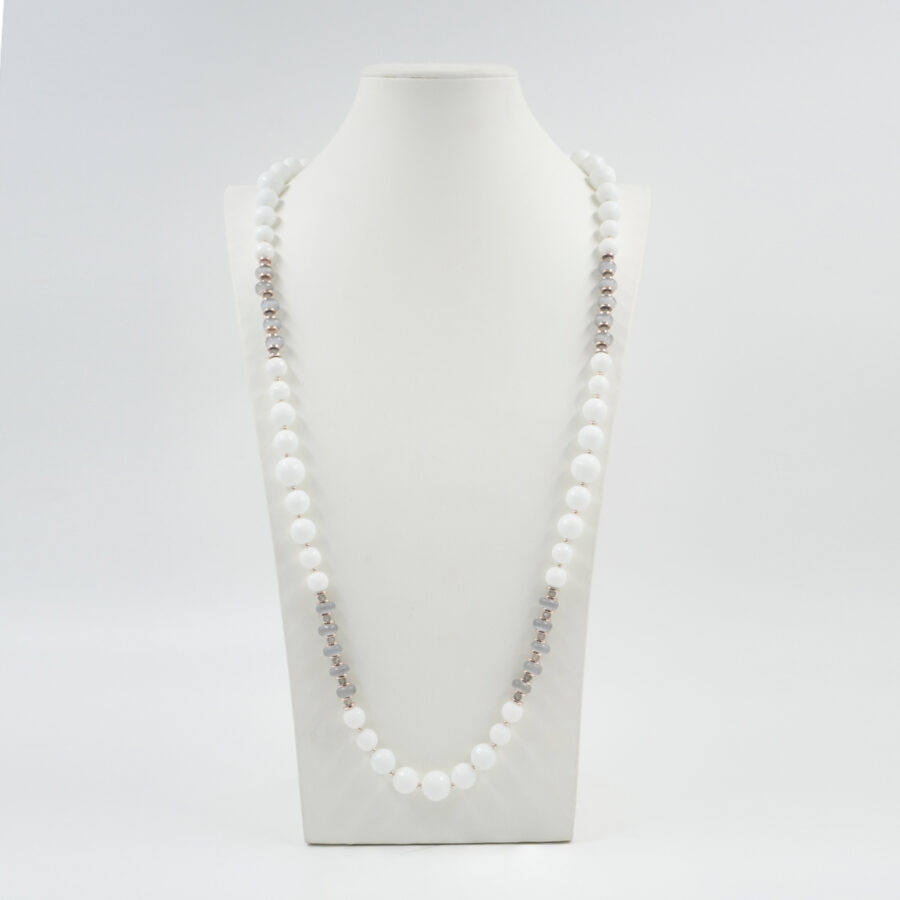 Collana con agata bianca, occhio di gatto, labradorite, ematite, chiusura in argento 925 – Rosato - immagine 2