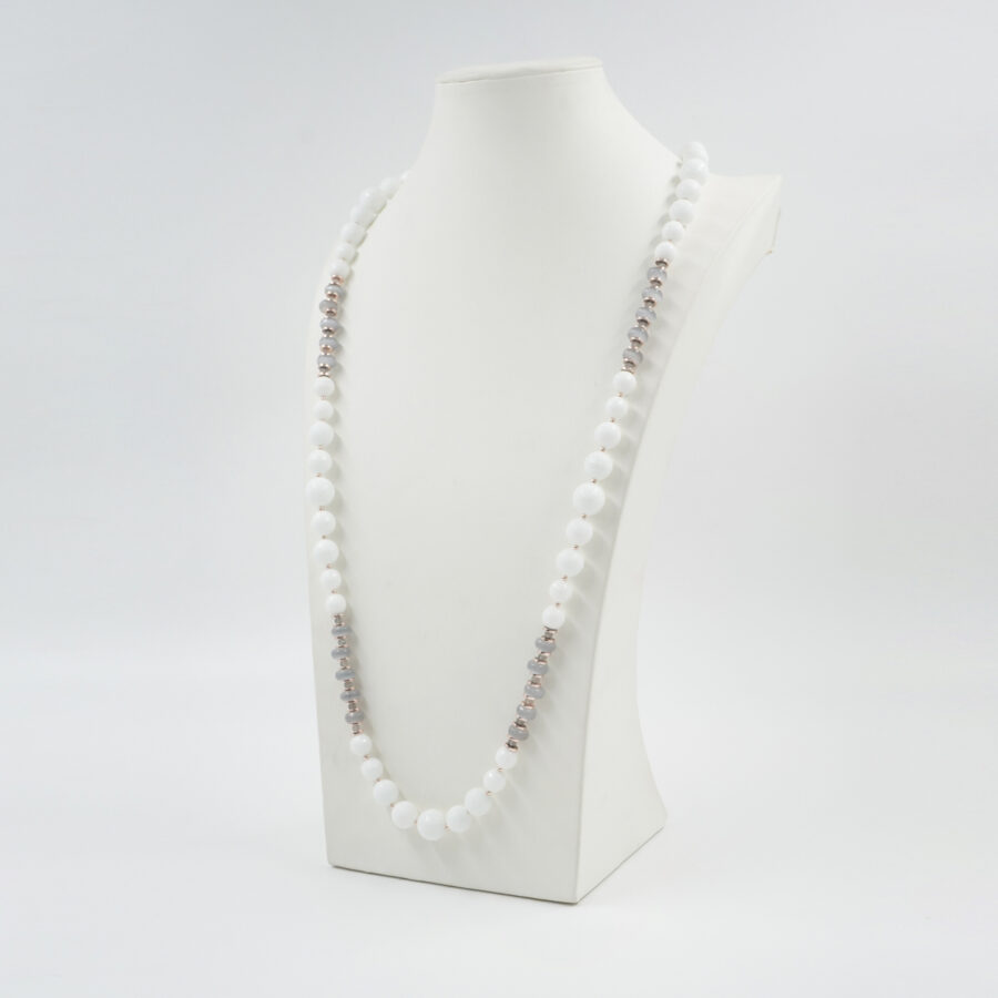 Collana con agata bianca, occhio di gatto, labradorite, ematite, chiusura in argento 925 – Rosato - immagine 3