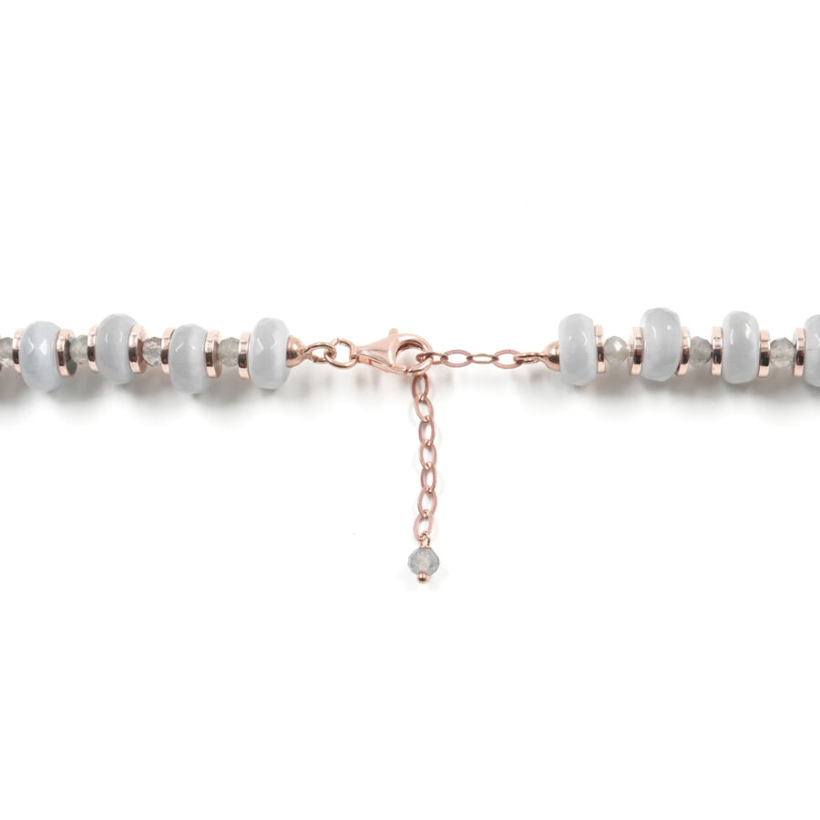 Collana con agata bianca, occhio di gatto, labradorite, ematite, chiusura in argento 925 – Rosato - immagine 4