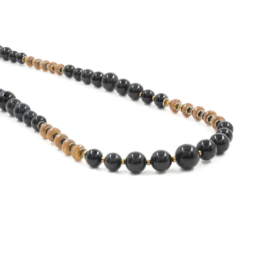 Collana con agata nera, occhio di gatto, diaspro, ematite, chiusura in argento 925 – Dorato