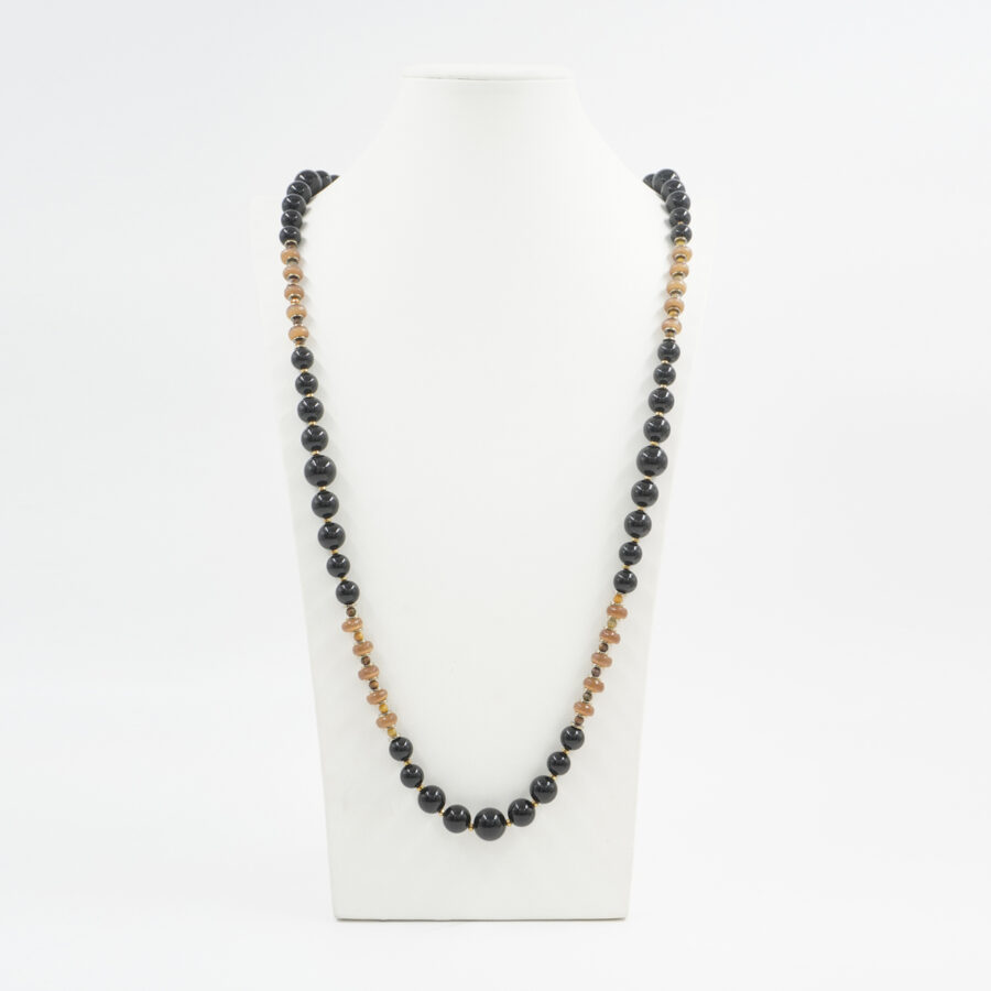 Collana con agata nera, occhio di gatto, diaspro, ematite, chiusura in argento 925 – Dorato - immagine 2
