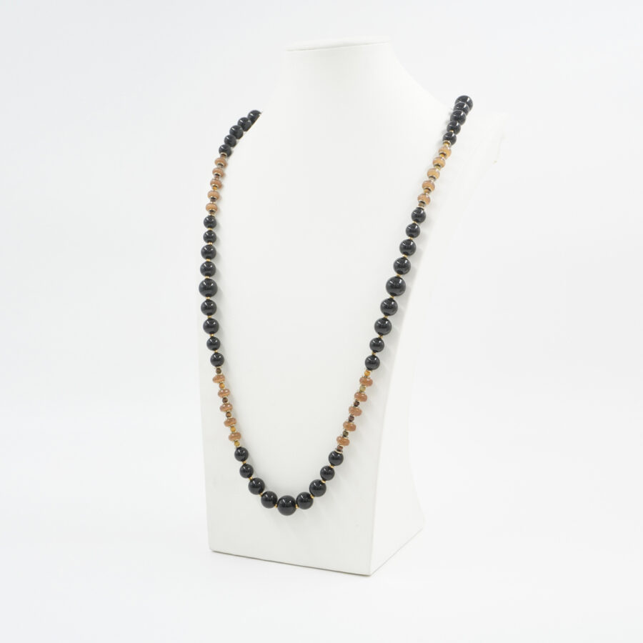 Collana con agata nera, occhio di gatto, diaspro, ematite, chiusura in argento 925 – Dorato - immagine 3