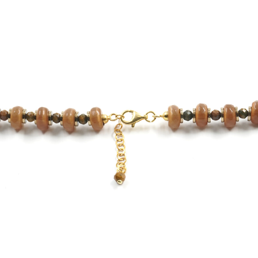 Collana con agata nera, occhio di gatto, diaspro, ematite, chiusura in argento 925 – Dorato - immagine 4
