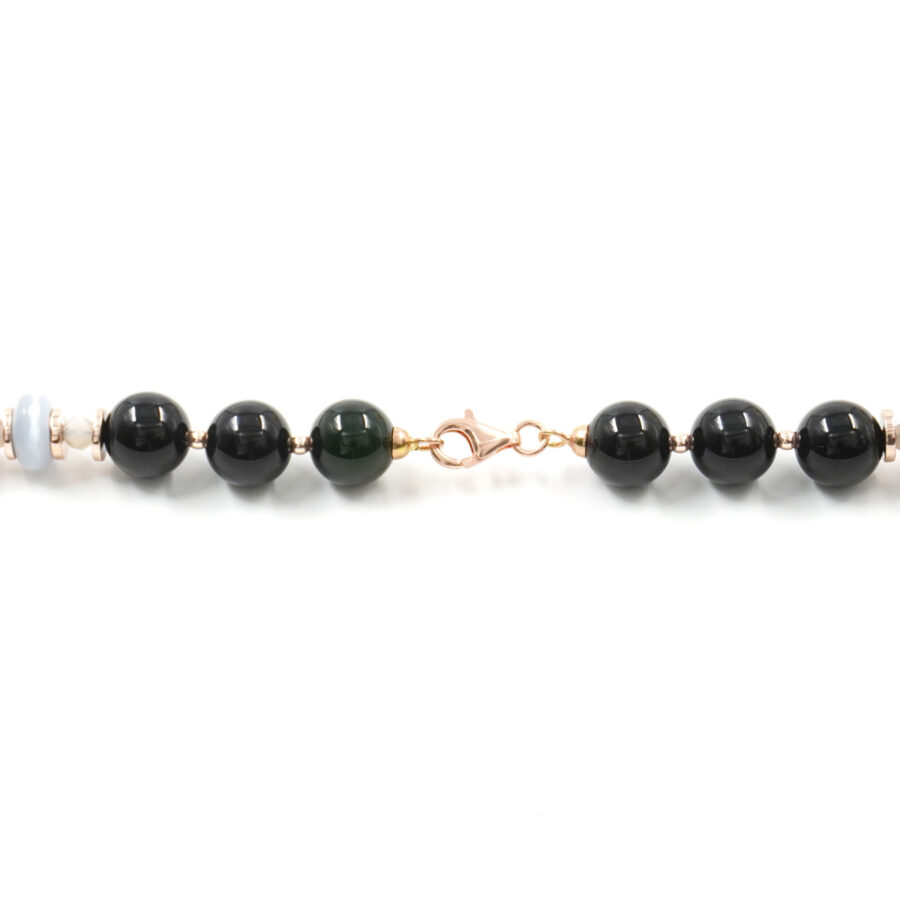 Collana con agata nera, occhio di gatto, pietra di Luna, ematite, chiusura in argento 925 - Rosato - immagine 4