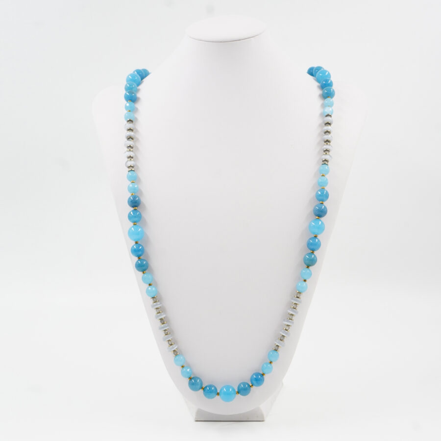 Collana con quarzo spugna azzurro, occhio di gatto, labradorite, ematite, chiusura in argento 925 - Dorato - immagine 3