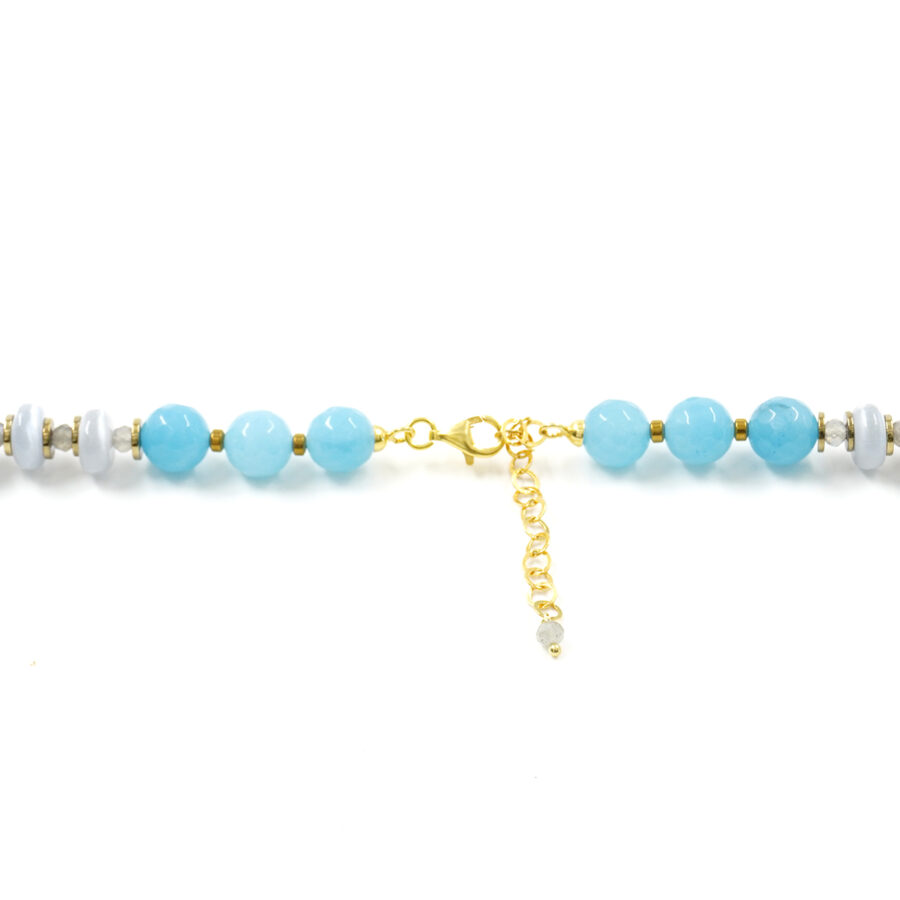Collana con quarzo spugna azzurro, occhio di gatto, labradorite, ematite, chiusura in argento 925 - Dorato - immagine 4