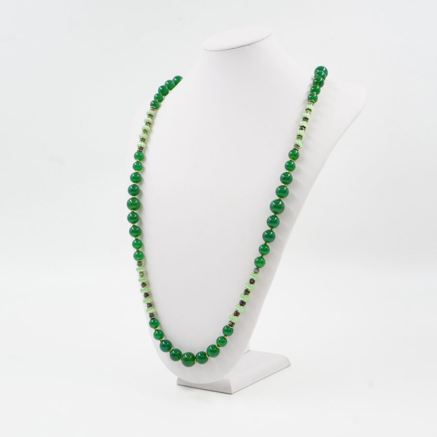 Collana con agata verde, occhio di gatto, rubyzoisite, ematite, chiusura in argento 925 - Dorato - immagine 2