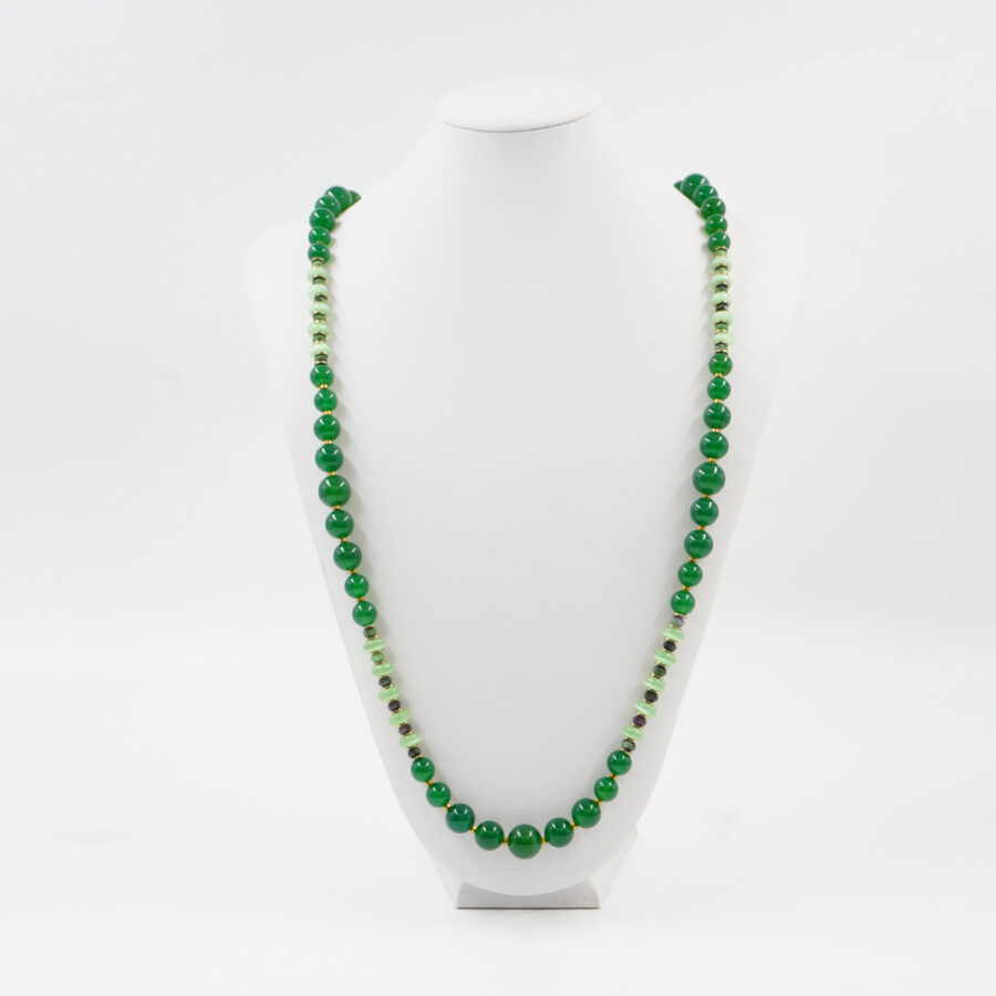 Collana con agata verde, occhio di gatto, rubyzoisite, ematite, chiusura in argento 925 - Dorato - immagine 3