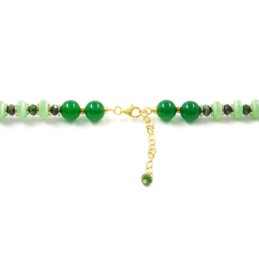 Collana con agata verde, occhio di gatto, rubyzoisite, ematite, chiusura in argento 925 - Dorato - immagine 4